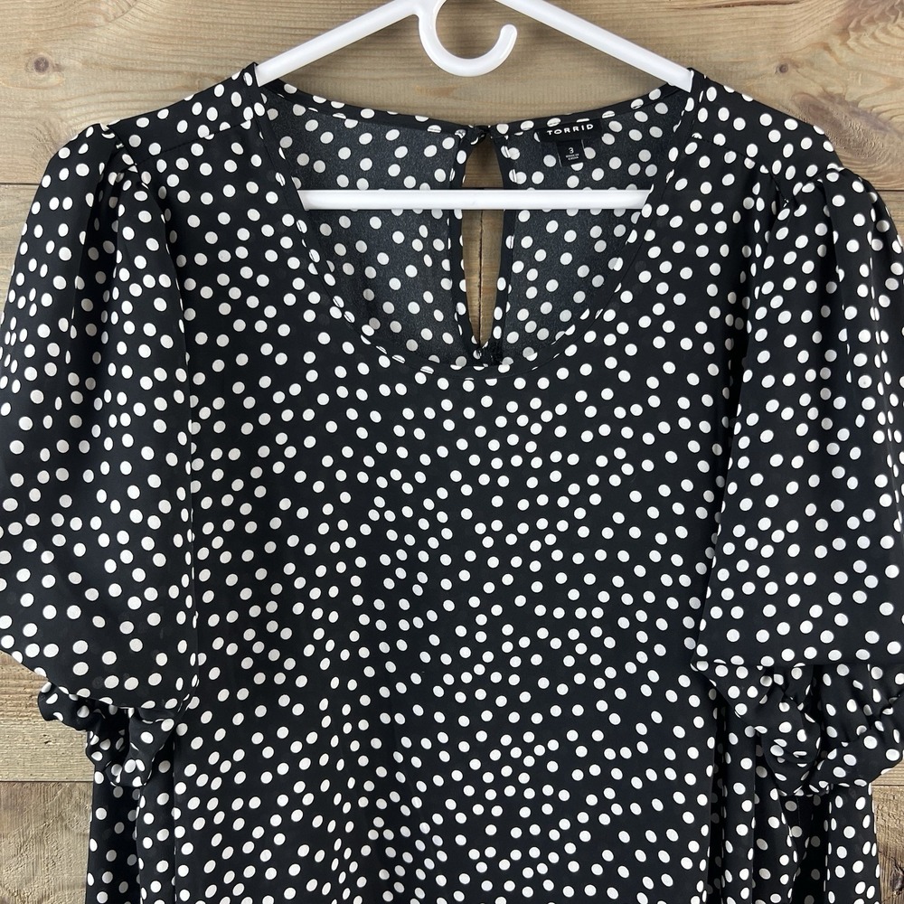 Torrid Womens Shirt Abbey Georgette Puff Sleeve Polka Dot Short Sleeve Blouse 3X - Picture 2 of 7